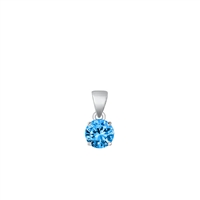 Silver CZ Solitaire Pendant - Blue Topaz CZ