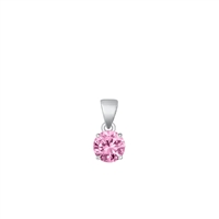 Silver CZ Solitaire Pendant - Pink CZ