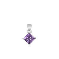 Silver CZ Solitaire Pendant - Amethyst CZ