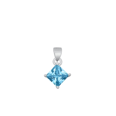 Silver CZ Solitaire Pendant - Aquamarine CZ