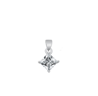 Silver CZ Solitaire Pendant - Clear CZ