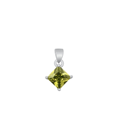 Silver CZ Solitaire Pendant - Peridot CZ