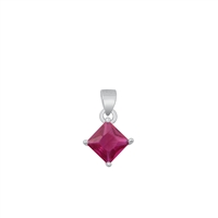 Silver CZ Solitaire Pendant - Ruby CZ