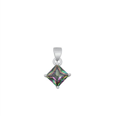 Silver CZ Solitaire Pendant - Rainbow Topaz CZ