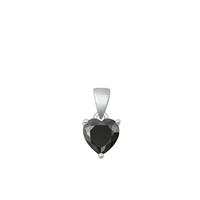 Silver Solitaire Heart Pendant - Black CZ