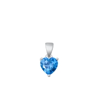 Silver Solitaire Heart Pendant - Blue Topaz CZ