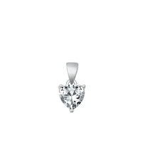 Silver Solitaire Heart Pendant - Clear CZ