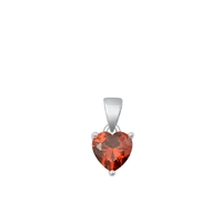 Silver Solitaire Heart Pendant - Garnet CZ