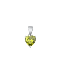 Silver Solitaire Heart Pendant - Peridot CZ