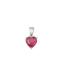 Silver CZ Solitaire Heart Pendant - Ruby CZ