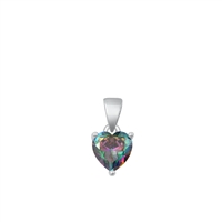 Silver CZ Solitaire Heart Pendant - Rainbow Topaz CZ