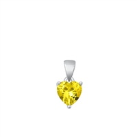 Silver CZ Solitaire Heart Pendant - Yellow CZ