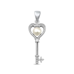 Silver CZ Pendant - Heart Key