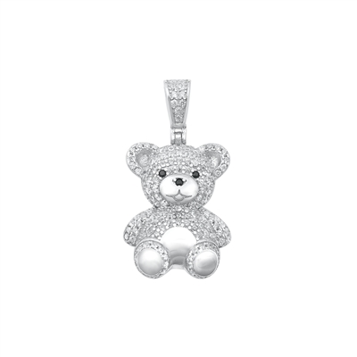 Silver CZ Pendant - Teddy Bear