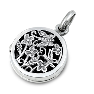 Silver Locket - Flowers & Butterfly