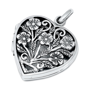 Silver Pendant - Heart Flowers