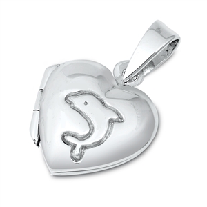 Silver Pendant - Dolphin &  Heart