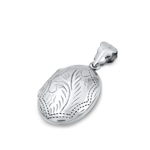 Silver Pendant - Oval, Floral Design