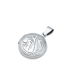 Silver Pendant - Round, Floral Engraving