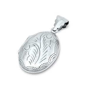 Silver Pendant - Oval, Floral Design