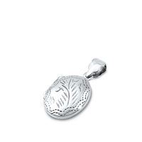 Silver Pendant - Oval, Floral Design