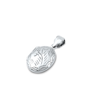 Silver Pendant - Oval, Floral Design