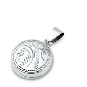 Silver Pendant - Round, Floral Design