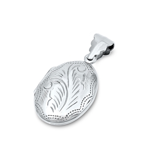 Silver Pendant - Oval, Floral Design