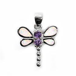 Silver Lab Opal Pendant - Dragonfly