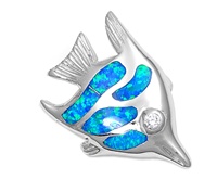Silver Lab Opal Pendant - Angel Fish