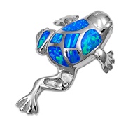 Silver Lab Opal Pendant - Frog
