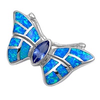 Silver Lab Opal Pendant - Butterfly