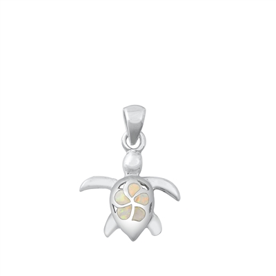 Silver Lab Opal Pendant - Turtle & Plumeria