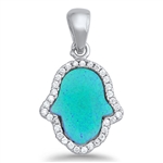 Silver Lab Opal Pendant - Hamsa