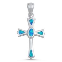 Silver Lab Opal Pendant - Cross