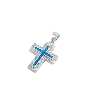 Silver Lab Opal Pendant - Cross