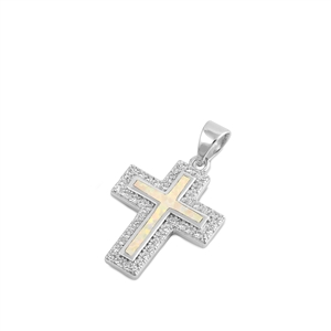 Silver Lab Opal Pendant - Cross