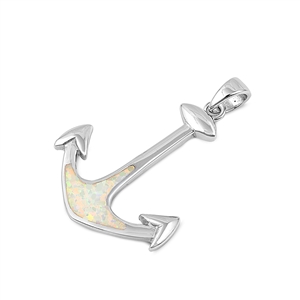Silver Lab Opal Pendant - Anchor