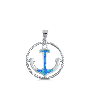 Silver Lab Opal Pendant - Anchor