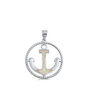 Silver Lab Opal Pendant - Anchor