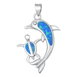 Silver Lab Opal Pendant - Dolphin Turtle