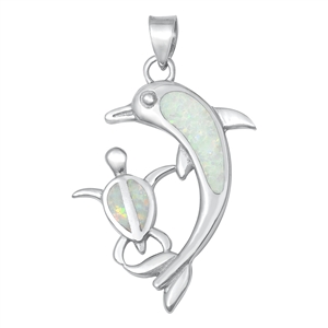 Silver Lab Opal Pendant - Dolphin Turtle