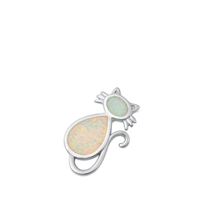 Silver Lab Opal Pendant - Cat