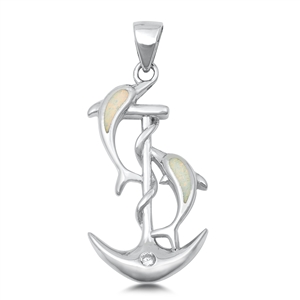 Silver Lab Opal Pendant - Dolphins, Anchor