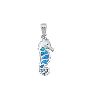 Silver Lab Opal Pendant - Seahorse
