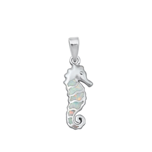 Silver Lab Opal Pendant - Seahorse