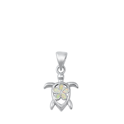 Silver Lab Opal Pendant - Turtle & Plumeria