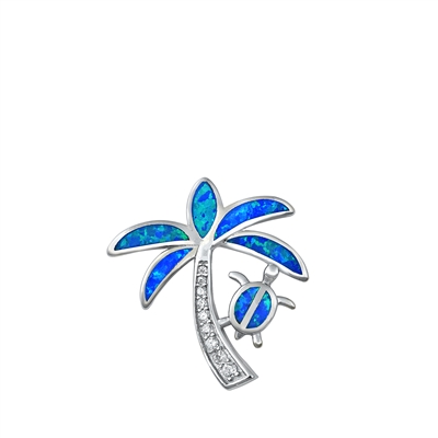 Silver Lab Opal Pendant - Palm Tree & Turtle