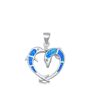 Silver Lab Opal Pendant - Dolphin Hearts