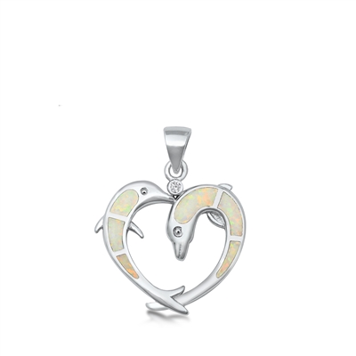 Silver Lab Opal Pendant - Dolphin Hearts